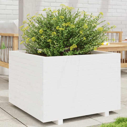 Garden Planter White 70x70x49.5 cm Solid Wood Pine