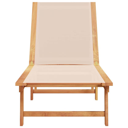 Sun Lounger Cream Solid Wood Acacia and Textilene