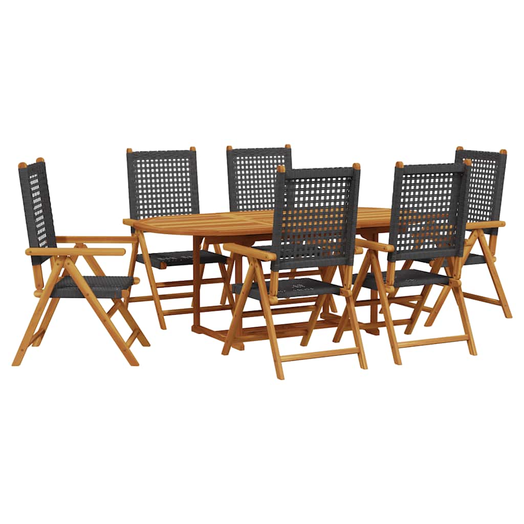 Garden Dining Set | Black | Solid Acacia Wood, PE Rattan | Medium