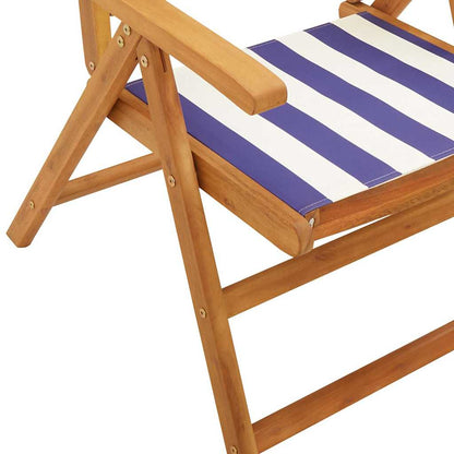 7 Piece Garden Dining Set Blue and White Fabric and Solid Wood