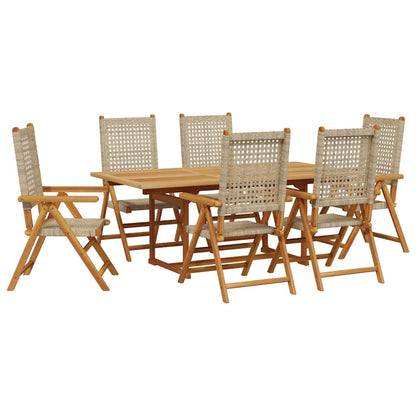 Garden Dining Set | Beige | Solid Acacia wood, PE rattan | Medium