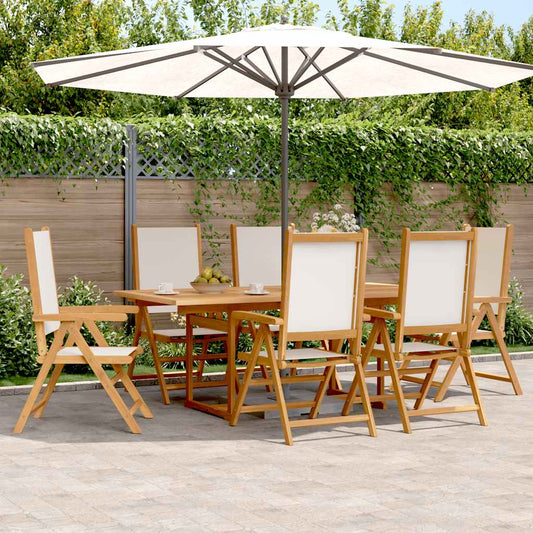 7 Piece Garden Dining Set Cream White Fabric and Solid Wood