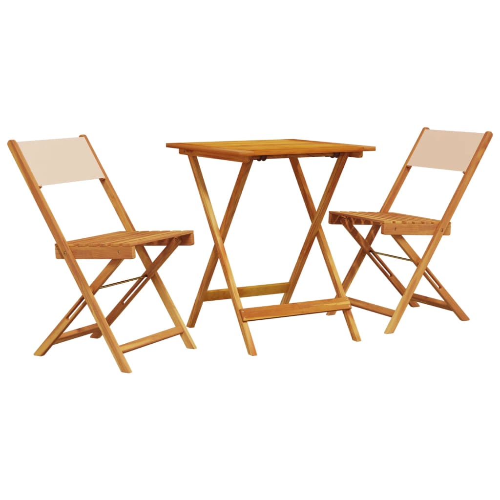 Bistro Set | Beige | Solid acacia wood | Compact | Foldable | Bistro Set