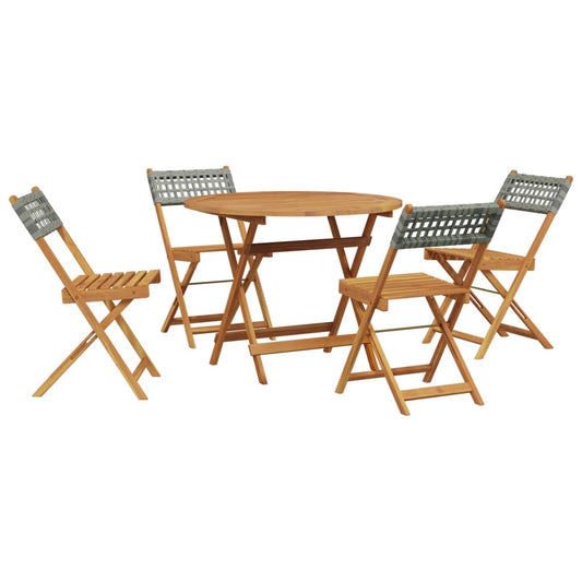 5 Piece Garden Dining Set Grey Poly Rattan and Solid Wood
