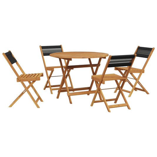 5 Piece Garden Dining Set Black Polypropylene and Solid Wood