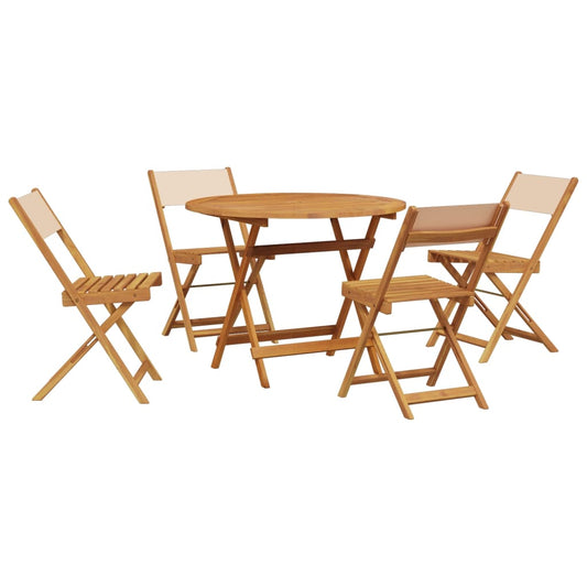 5 Piece Garden Dining Set Beige Fabric and Solid Wood