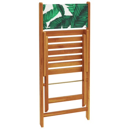 5 Piece Garden Dining Set Leaf Pattern Fabric and Solid Wood