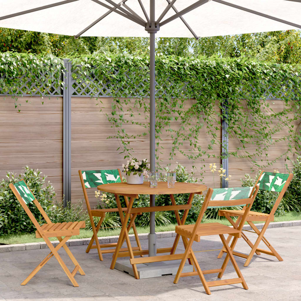 5 Piece Garden Dining Set Leaf Pattern Fabric and Solid Wood