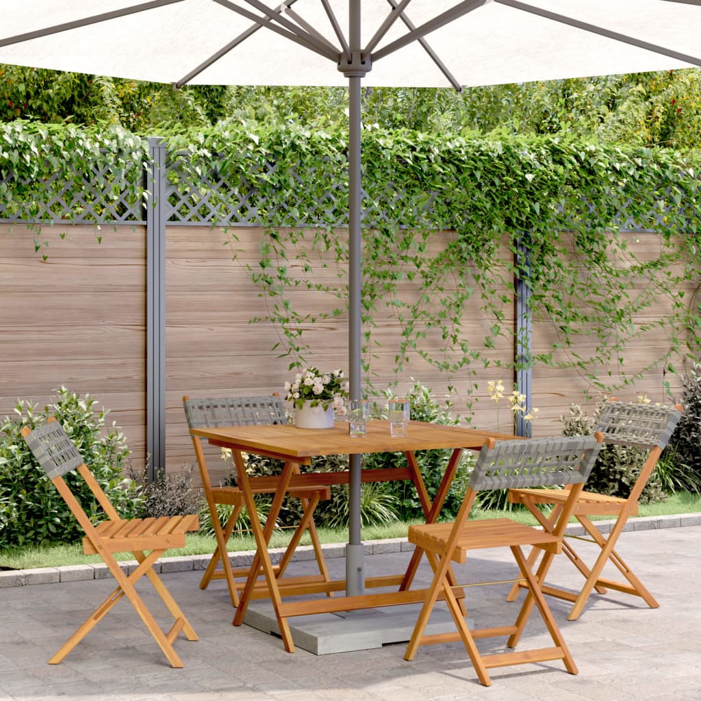5 Piece Garden Dining Set Grey Poly Rattan and Solid Wood