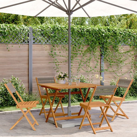 5 Piece Garden Dining Set Grey Polypropylene and Solid Wood