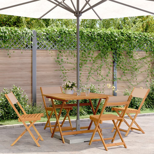 5 Piece Garden Dining Set Taupe Fabric and Solid Wood