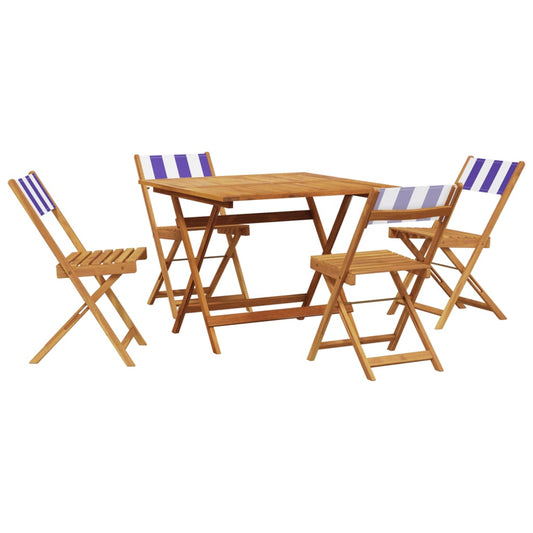 5 Piece Garden Dining Set Blue and White Fabric and Solid Wood