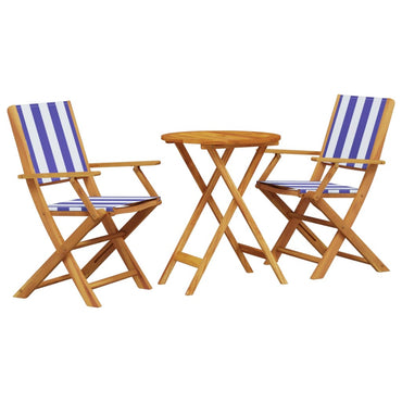 3 Piece Bistro Set Blue and White Fabric and Solid Wood