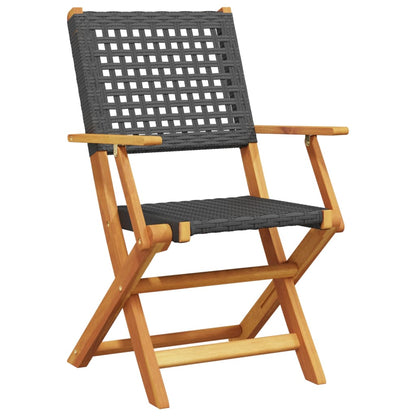 Bistro Set | Black | Solid acacia wood, PE rattan | Compact | Foldable