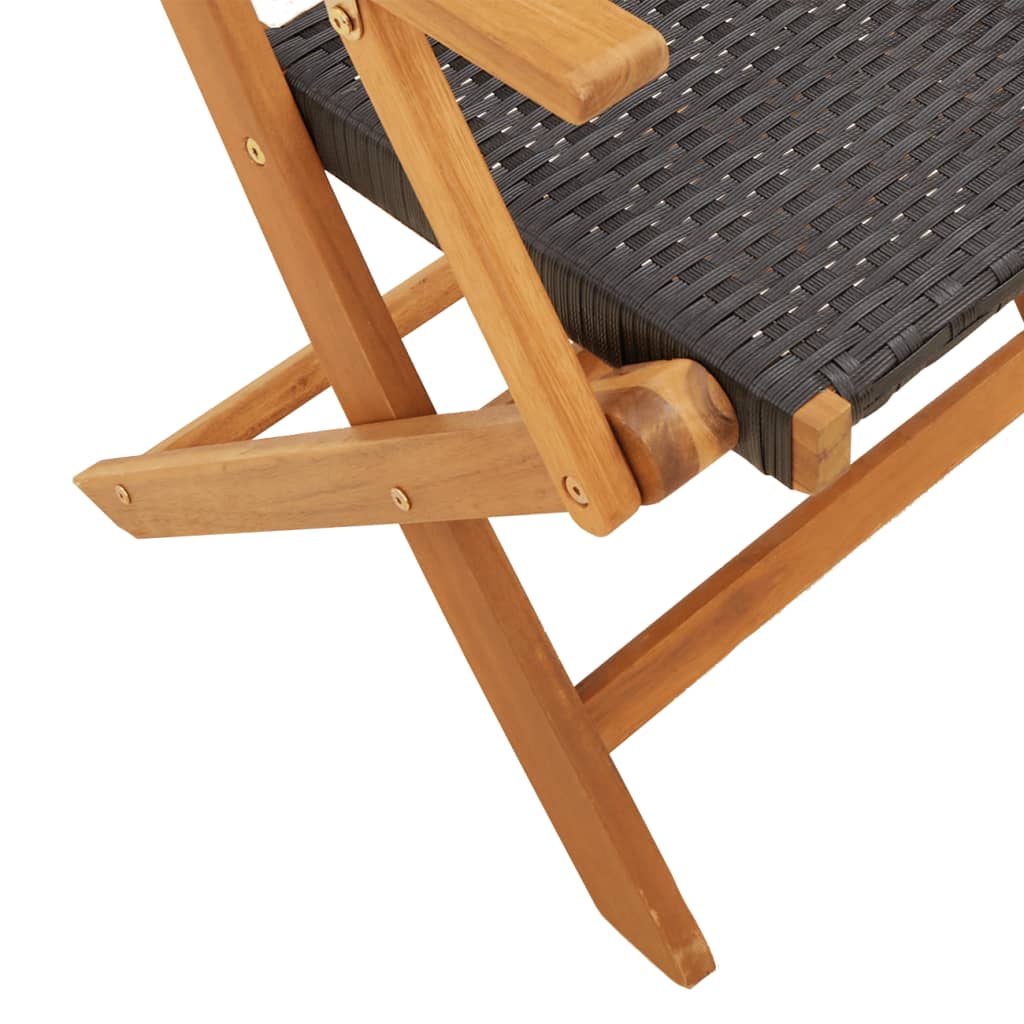 Bistro Set | Black | Solid acacia wood, PE rattan | Compact | Foldable