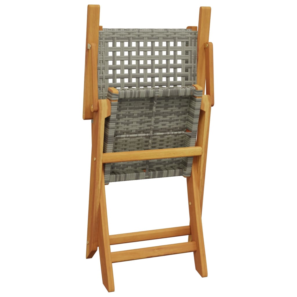Bistro Set | Grey | Solid acacia wood, PE rattan | Medium | Foldable
