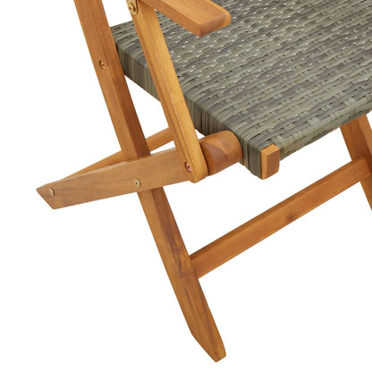 Bistro Set | Grey | Solid acacia wood, PE rattan | Medium | Foldable