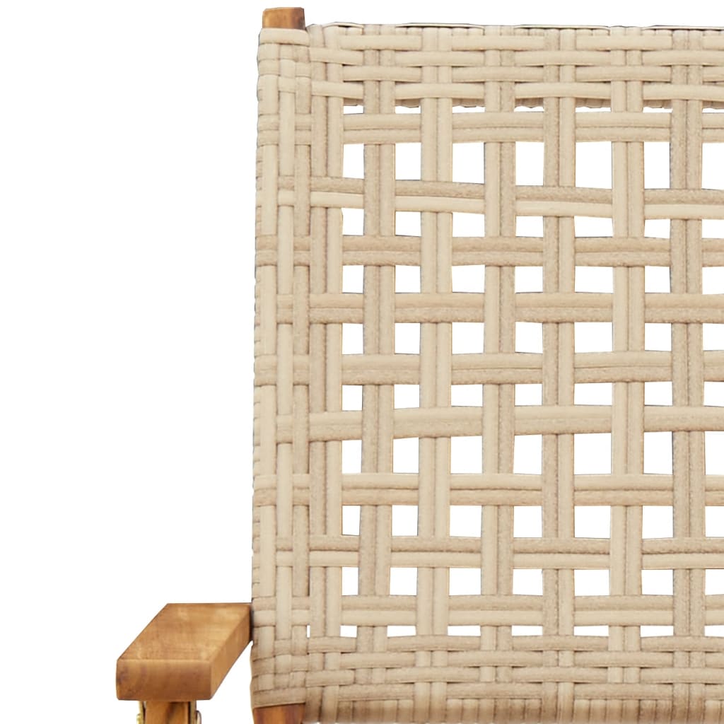 Bistro Set | Beige | Solid acacia wood and PE rattan | Foldable
