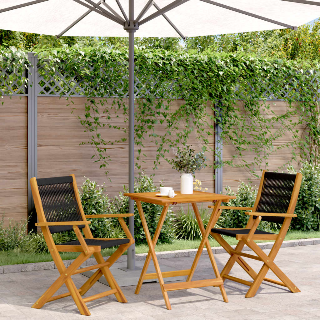 Bistro Set | Black, Natural Wood | Solid Acacia wood, Polypropylene