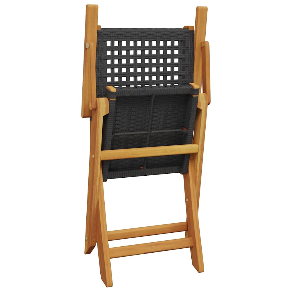 5 Piece Garden Dining Set Black Poly Rattan and Solid Wood