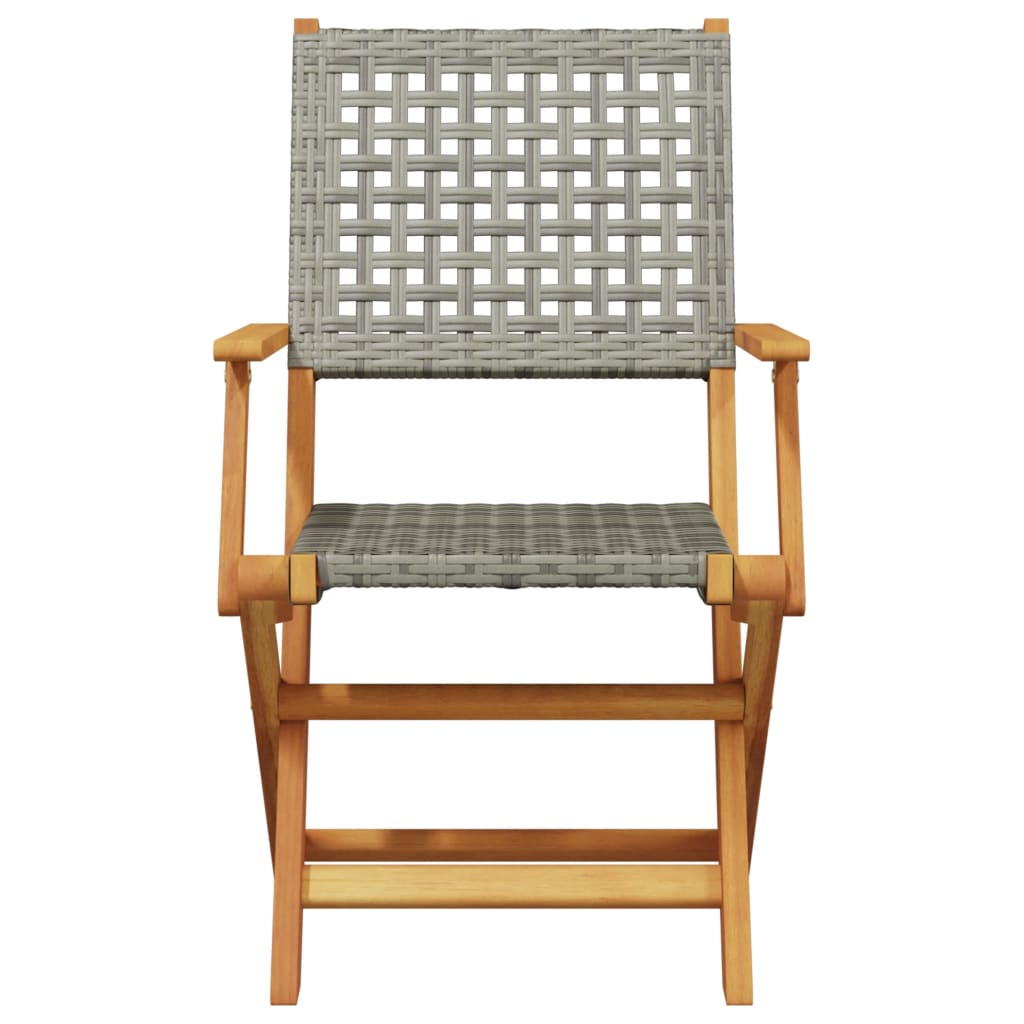 5 Piece Garden Dining Set Grey Poly Rattan and Solid Wood