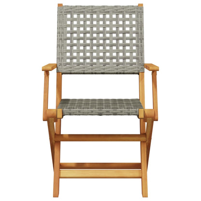 5 Piece Garden Dining Set Grey Poly Rattan and Solid Wood