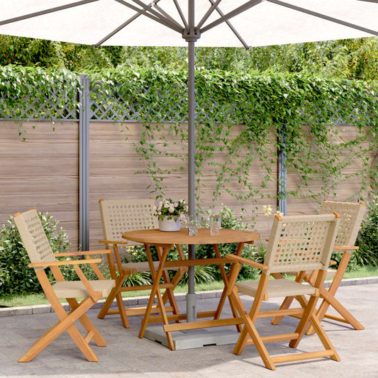 5 Piece Garden Dining Set Beige Poly Rattan and Solid Wood