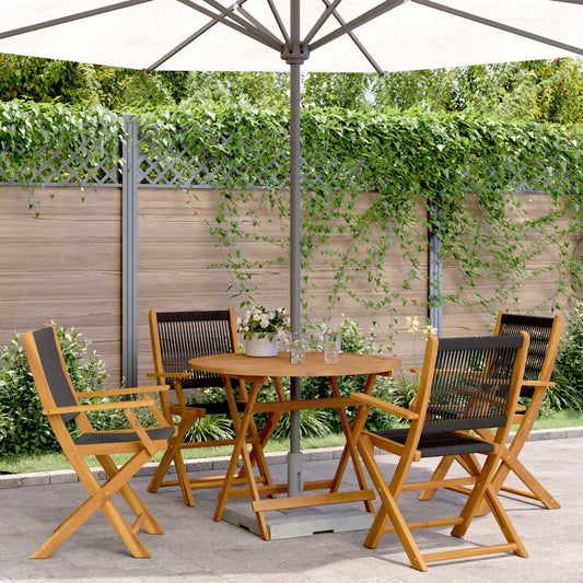 5 Piece Garden Dining Set Black Polypropylene and Solid Wood