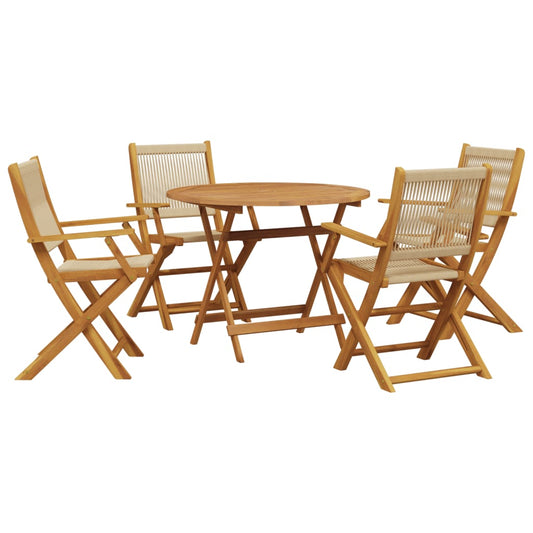 5 Piece Garden Dining Set Beige Polypropylene and Solid Wood