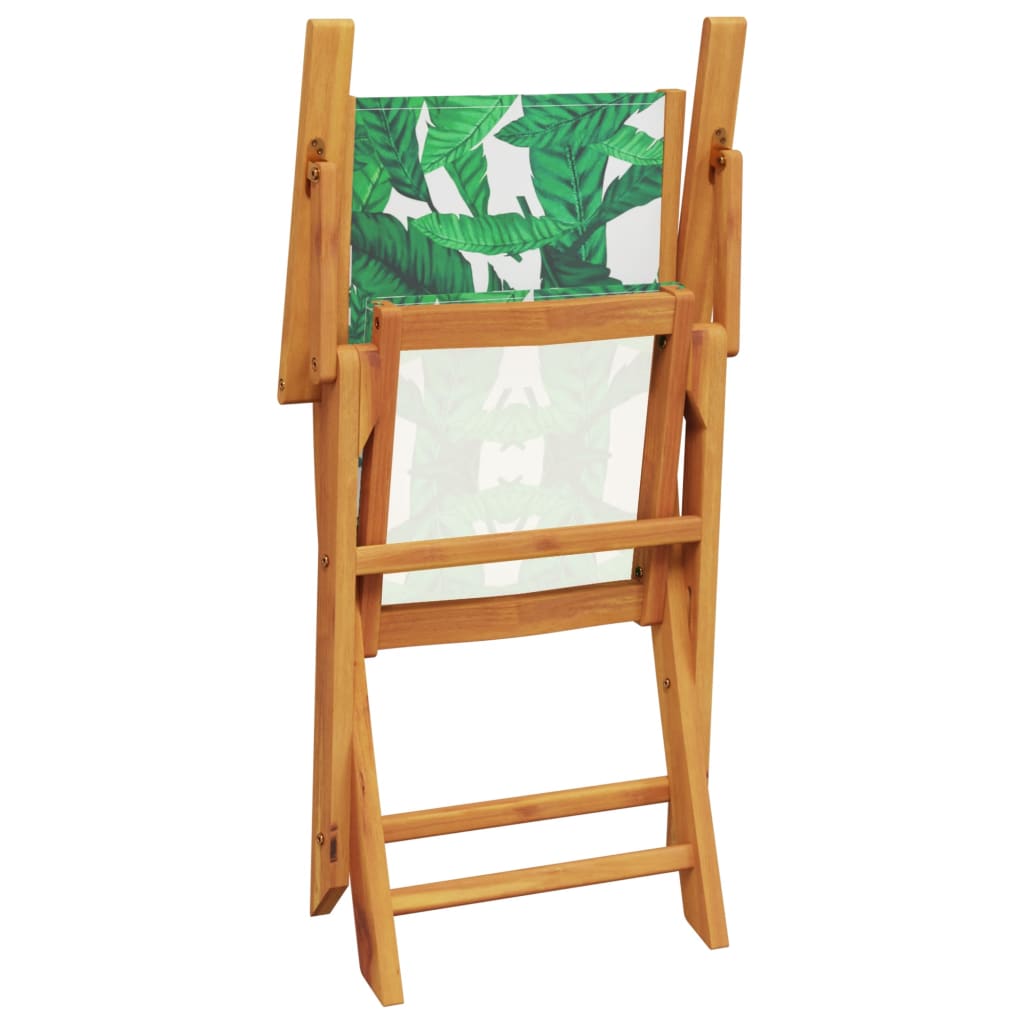 5 Piece Garden Dining Set Leaf Pattern Fabric and Solid Wood