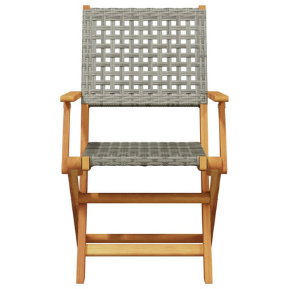 5 Piece Garden Dining Set Grey Poly Rattan and Solid Wood