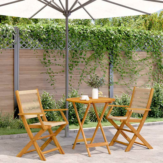 3 Piece Bistro Set Beige Polypropylene and Solid Wood