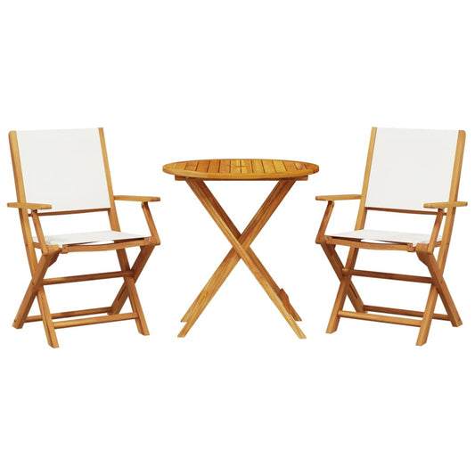 3 Piece Bistro Set Cream White Fabric and Solid Wood