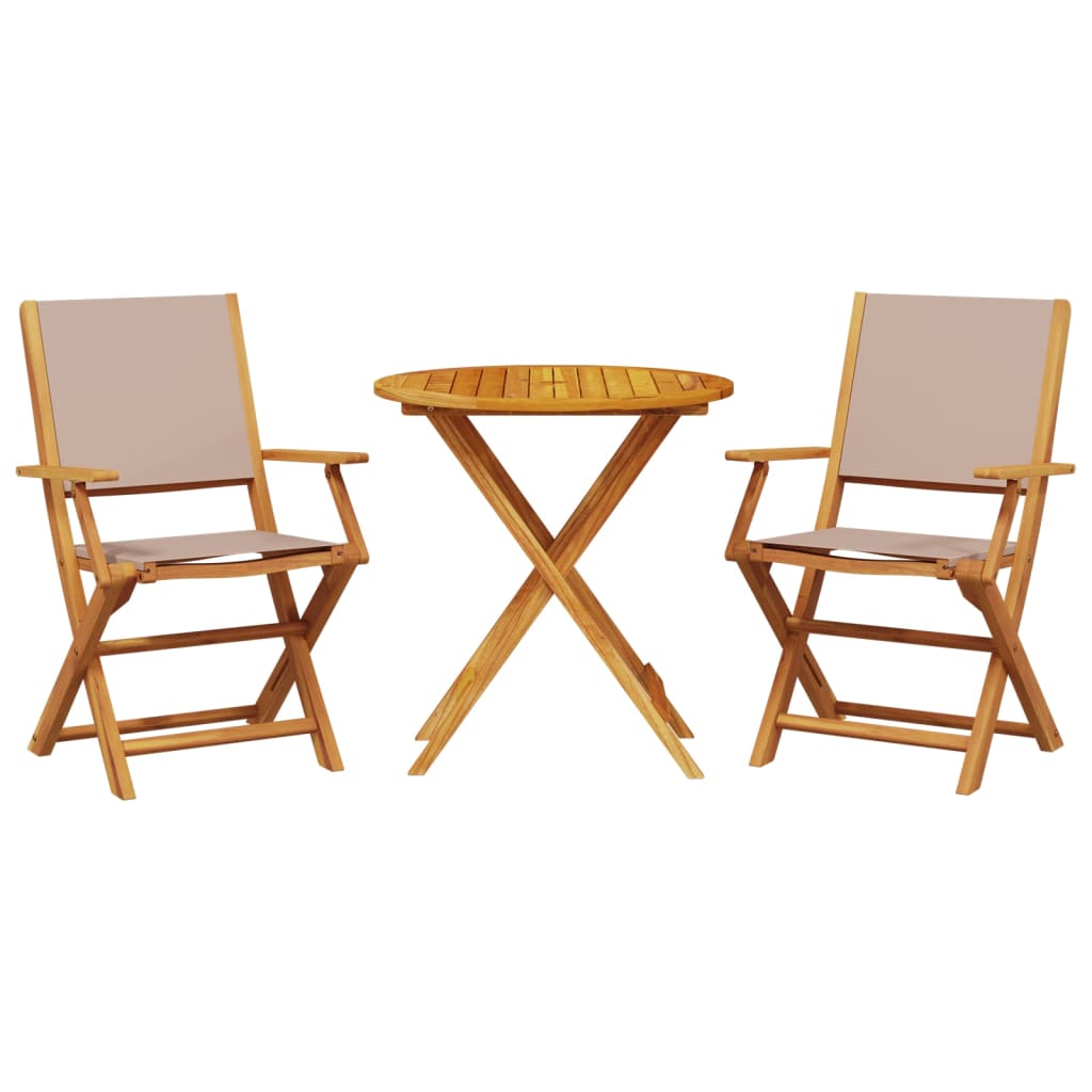 3 Piece Bistro Set Taupe Fabric and Solid Wood