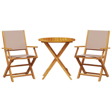 3 Piece Bistro Set Taupe Fabric and Solid Wood