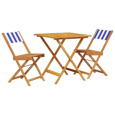 3 Piece Bistro Set Blue and White Fabric and Solid Wood