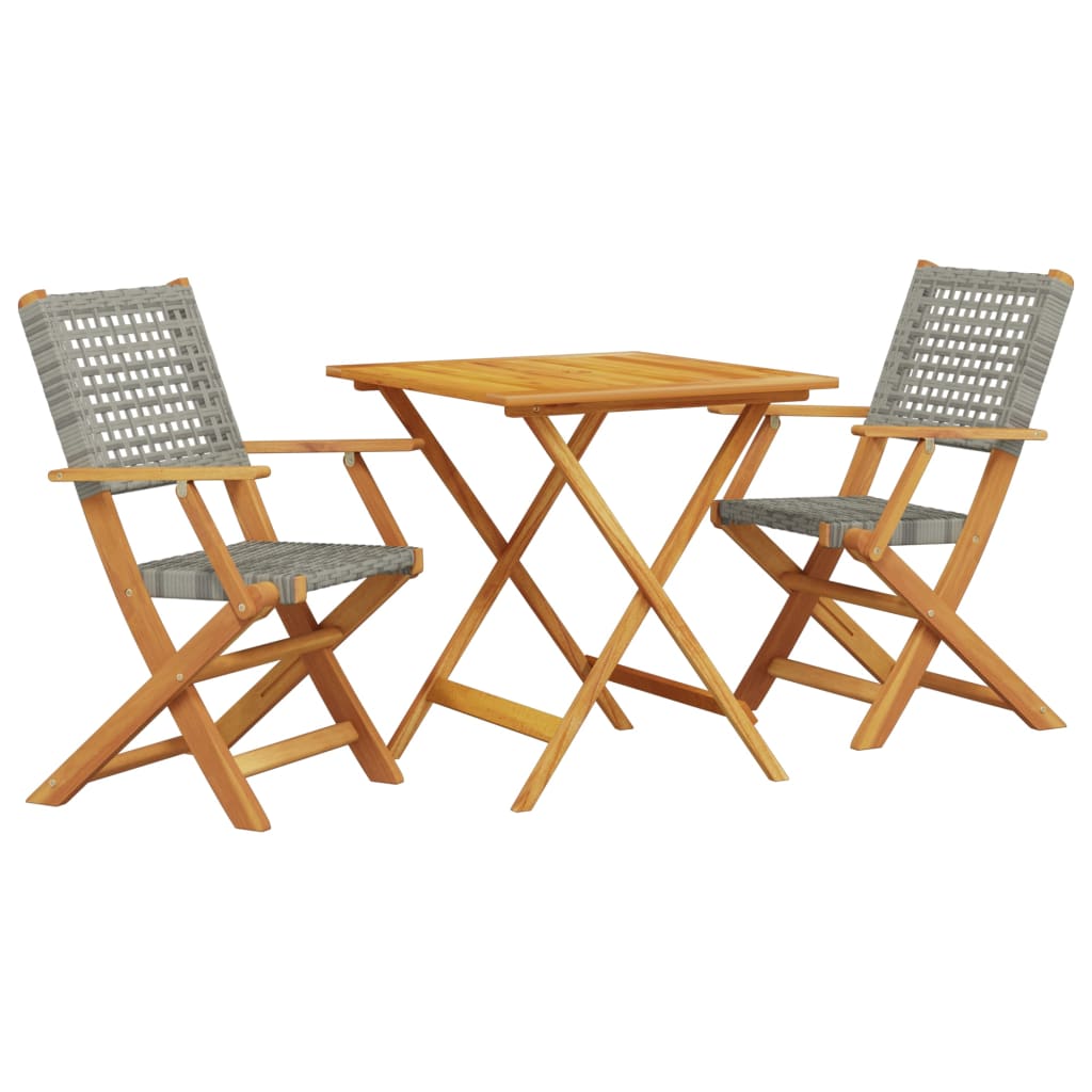 Bistro Set | Grey | Solid acacia wood, PE rattan | 3 Piece | Foldable