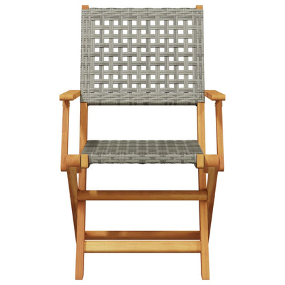 Bistro Set | Grey | Solid acacia wood, PE rattan | 3 Piece | Foldable