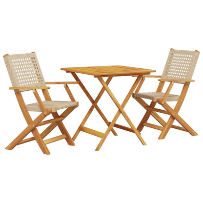 Bistro Set | Beige | Solid acacia wood, Poly Rattan | Compact | Foldable