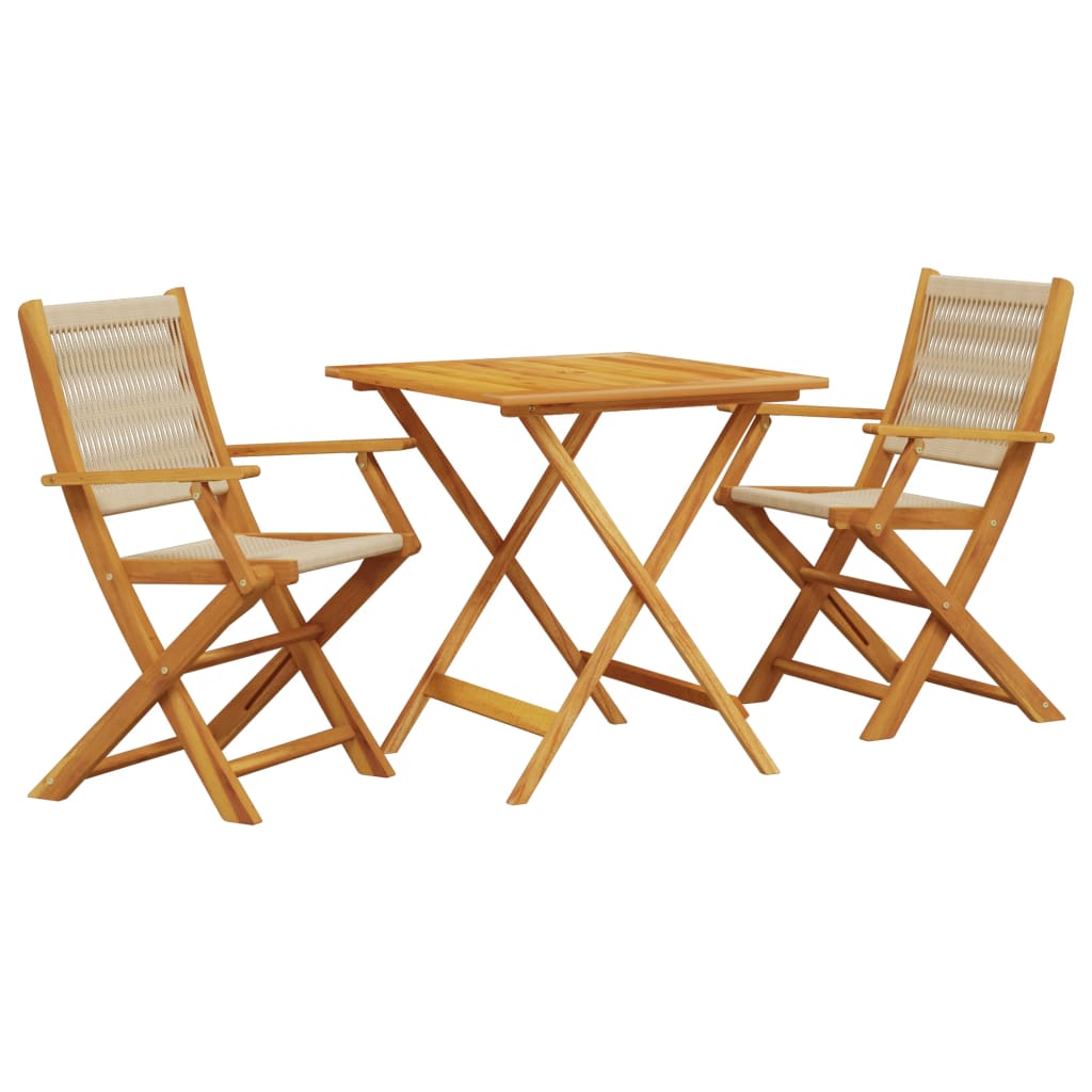 Bistro Set | Beige | Solid Acacia Wood and Polypropylene | 2-seater