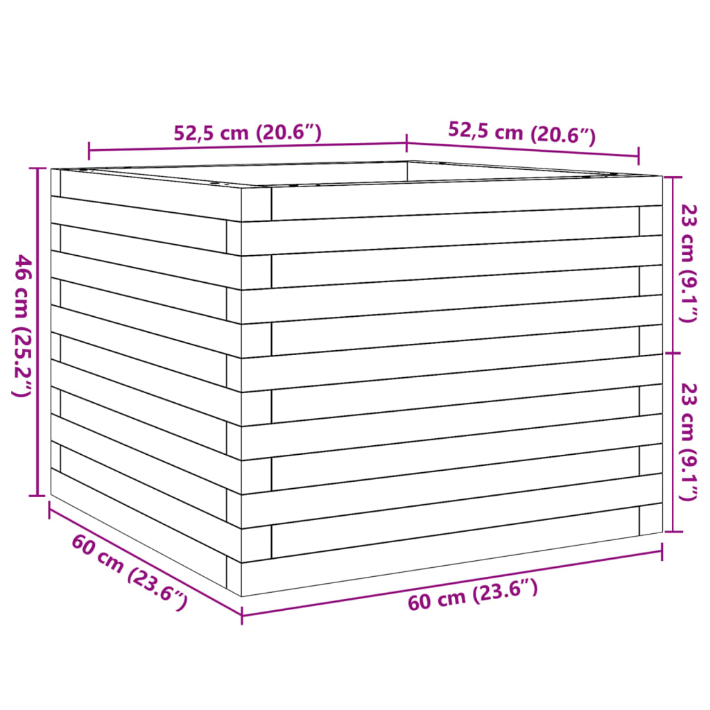 Garden Planter Wax Brown 60x60x46 cm Solid Wood Pine