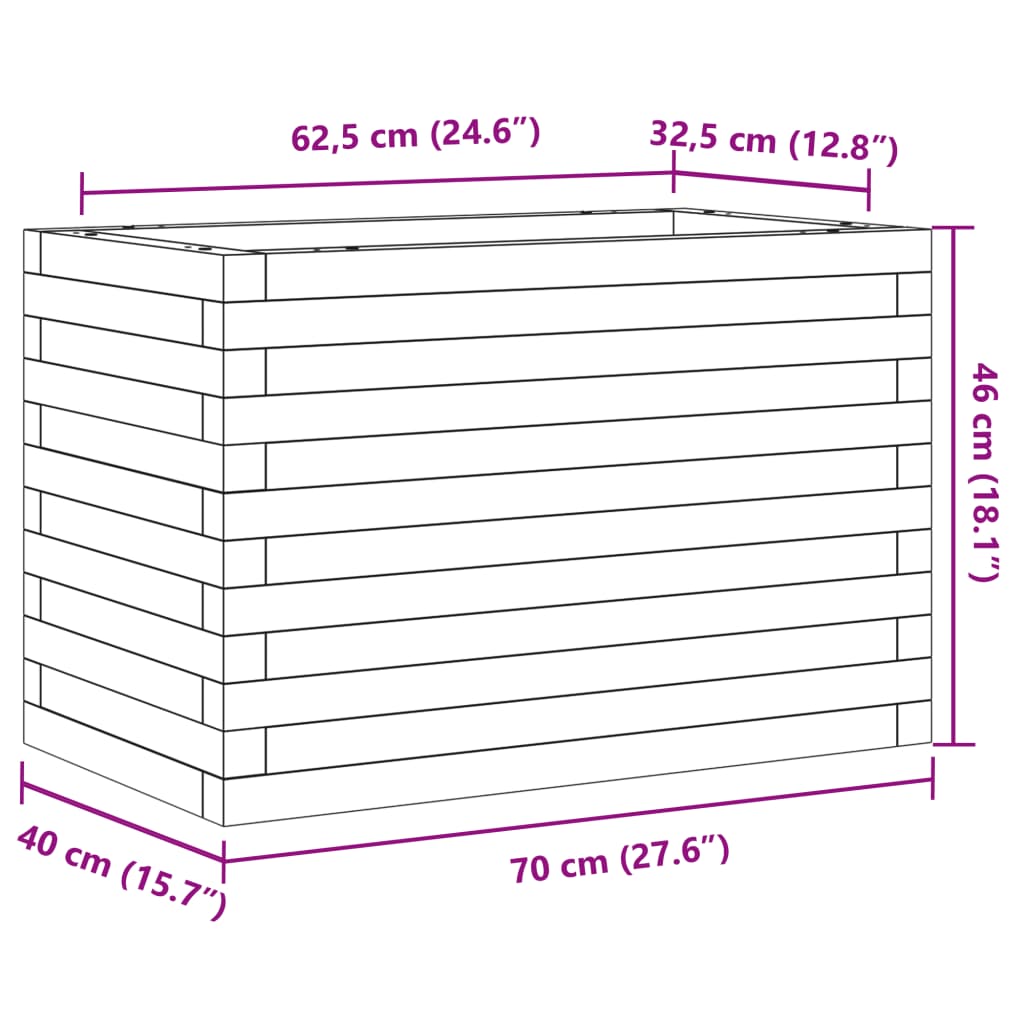 Garden Planter White 70x40x46 cm Solid Wood Pine