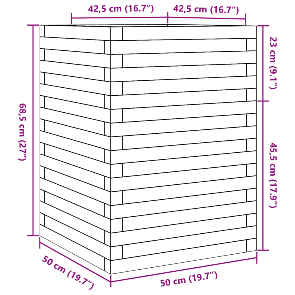 Garden Planter 50x50x68.5 cm Solid Wood Pine