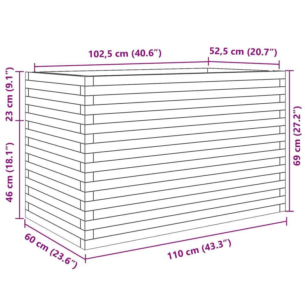 Garden Planter White 110x60x68.5 cm Solid Wood Pine
