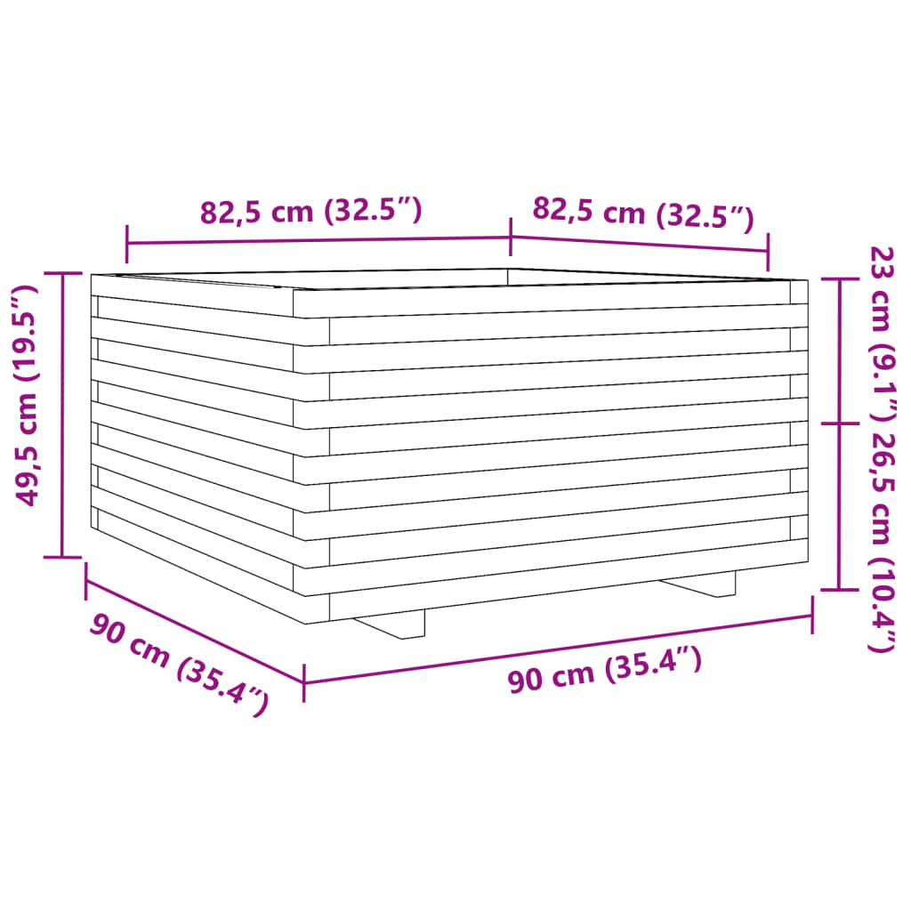 Garden Planter Wax Brown 90x90x49.5 cm Solid Wood Pine