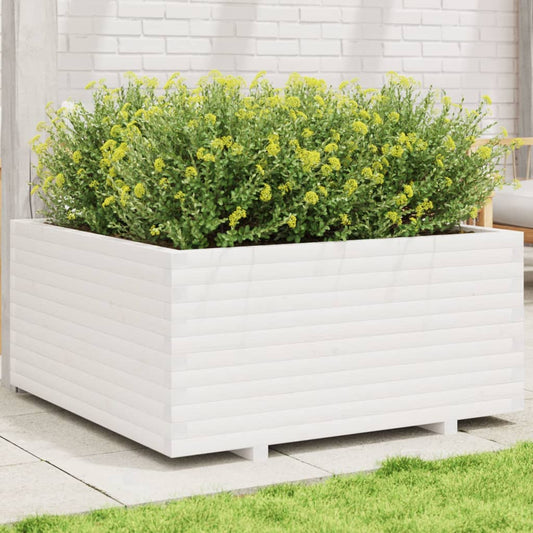Garden Planter White 100x100x49.5 cm Solid Wood Pine