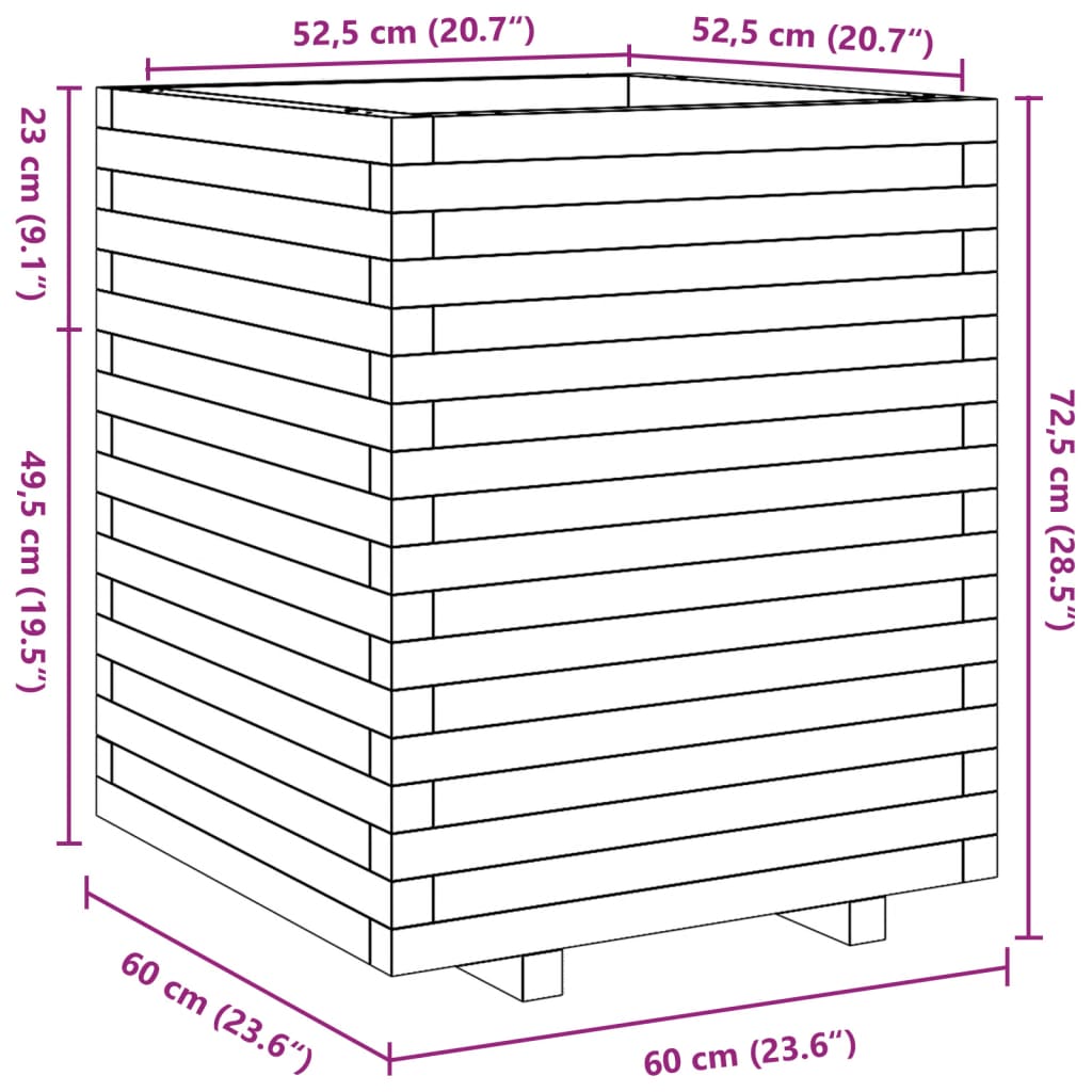 Garden Planter Wax Brown 60x60x72.5 cm Solid Wood Pine
