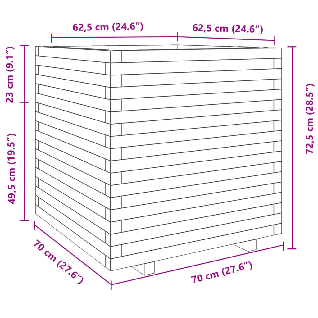 Garden Planter Wax Brown 70x70x72.5 cm Solid Wood Pine