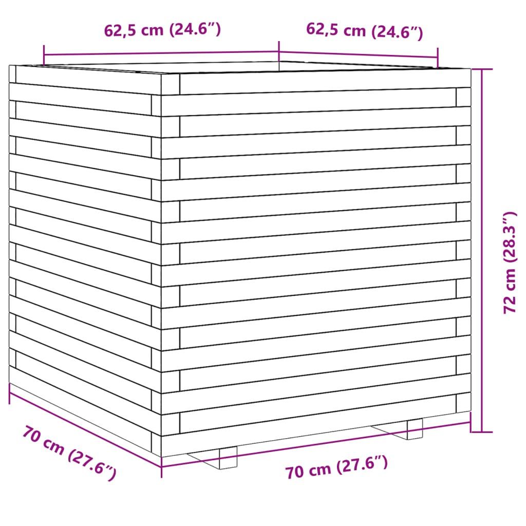 Garden Planter White 70x70x72 cm Solid Wood Pine
