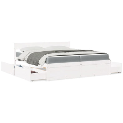 Bed with Drawers and Mattress White 200x200 cm Solid Wood Pine